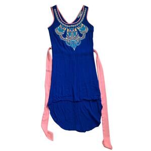 Anthropologie Flying Tomato Blue Embroidered Hi Lo Shirt Dress Sz S Y2K Boho